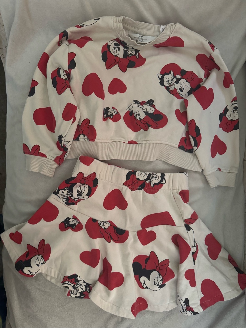 H&M White and Red Minnie Mouse Heart Skirt Set